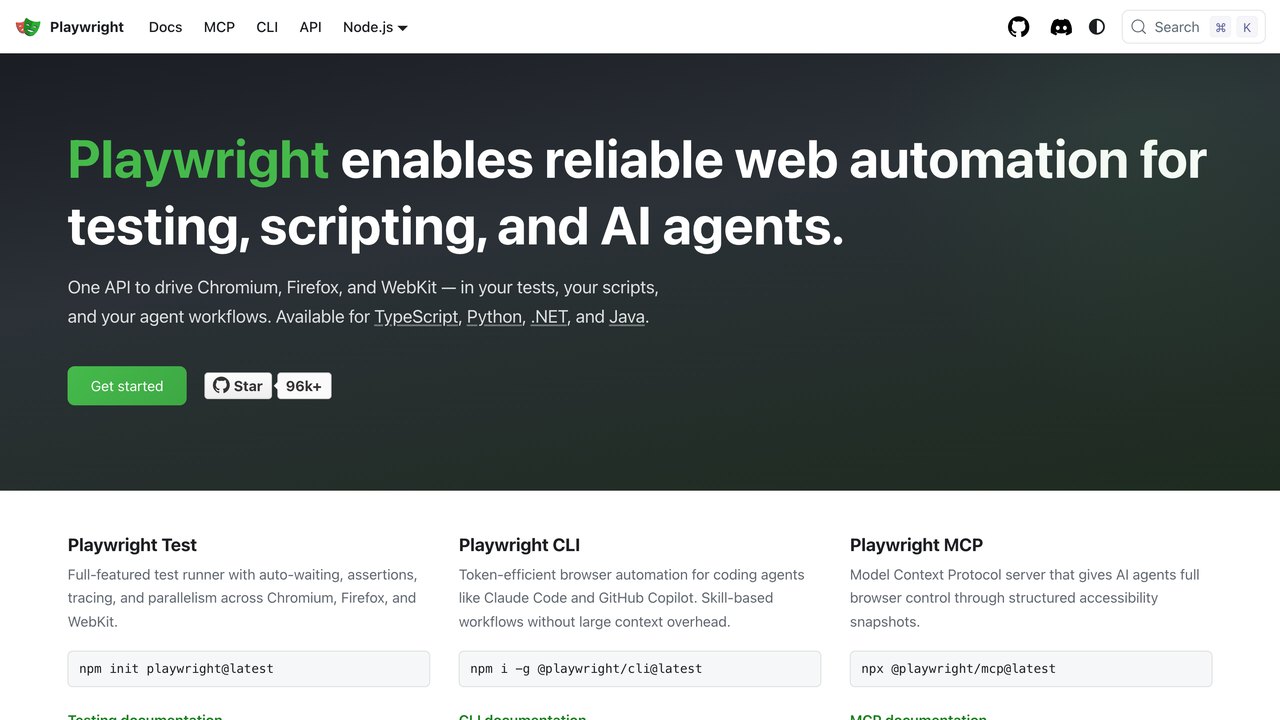 Web de Playwright, la librería para controlar un navegador desde código