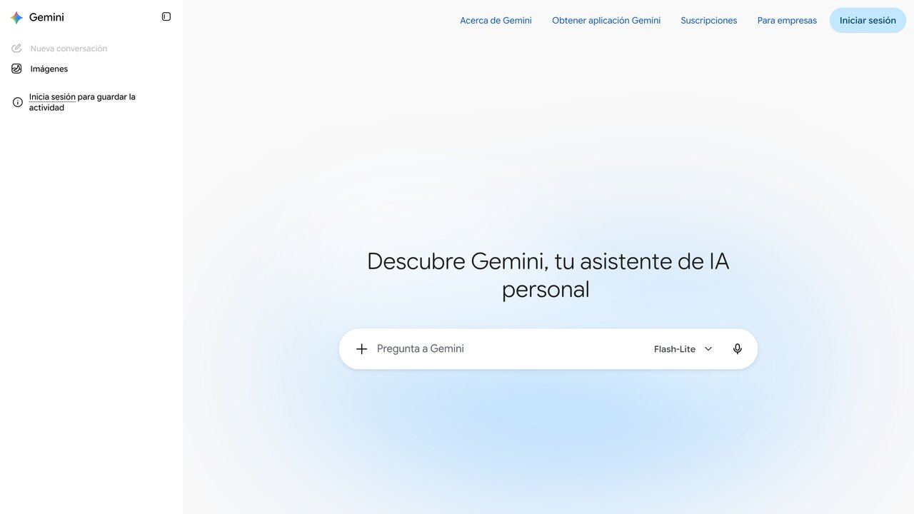 Página de inicio de Gemini, el asistente de Google