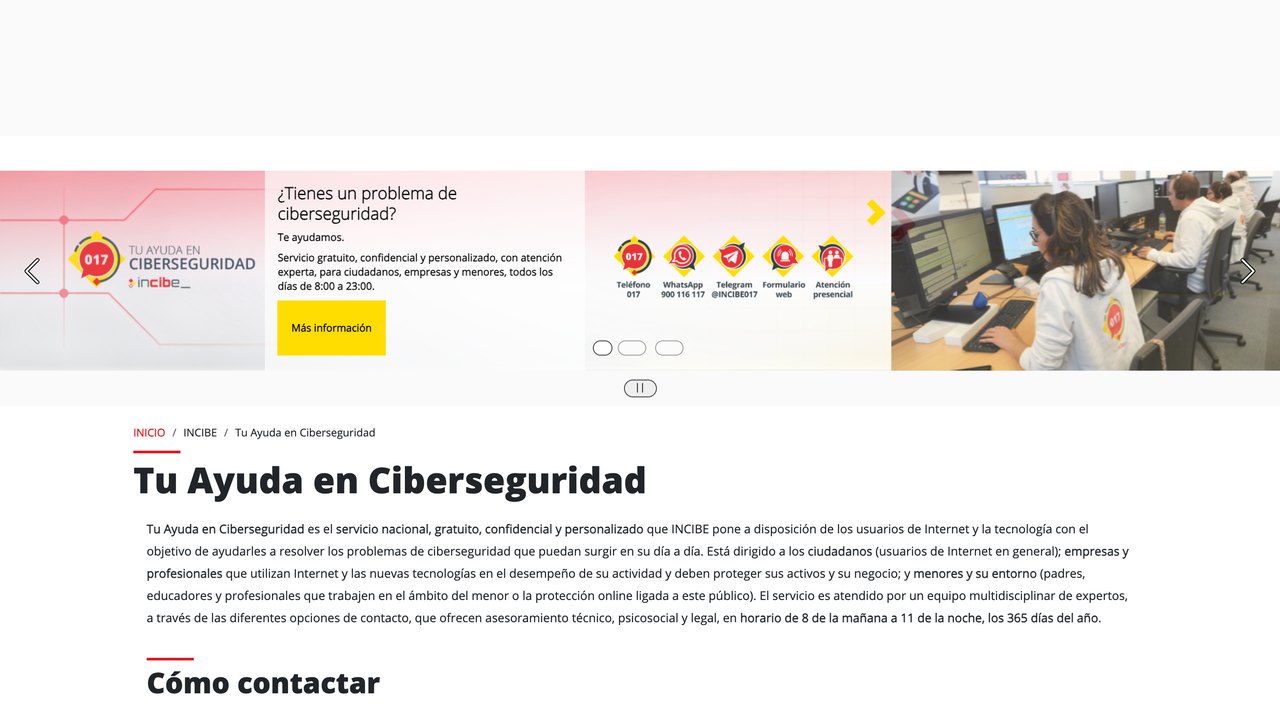 Línea de ayuda en ciberseguridad 017 de INCIBE