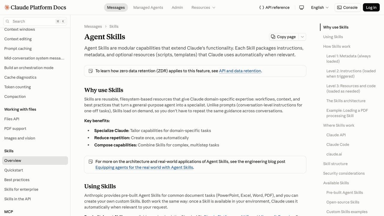 Documentación oficial de Anthropic sobre Agent Skills