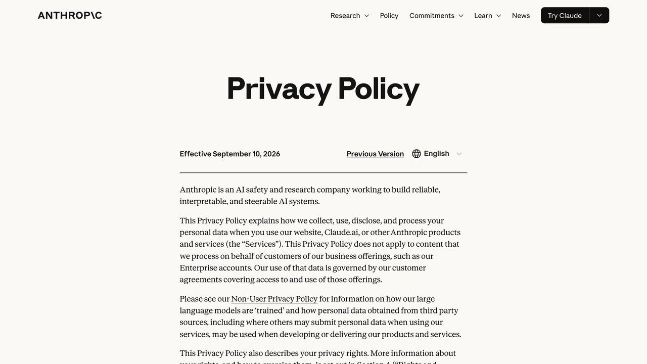 Política de privacidad de Anthropic