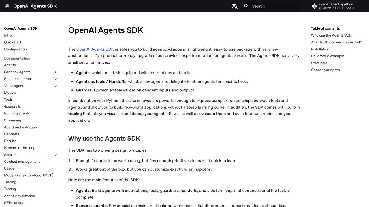 Documentación del Agents SDK de OpenAI