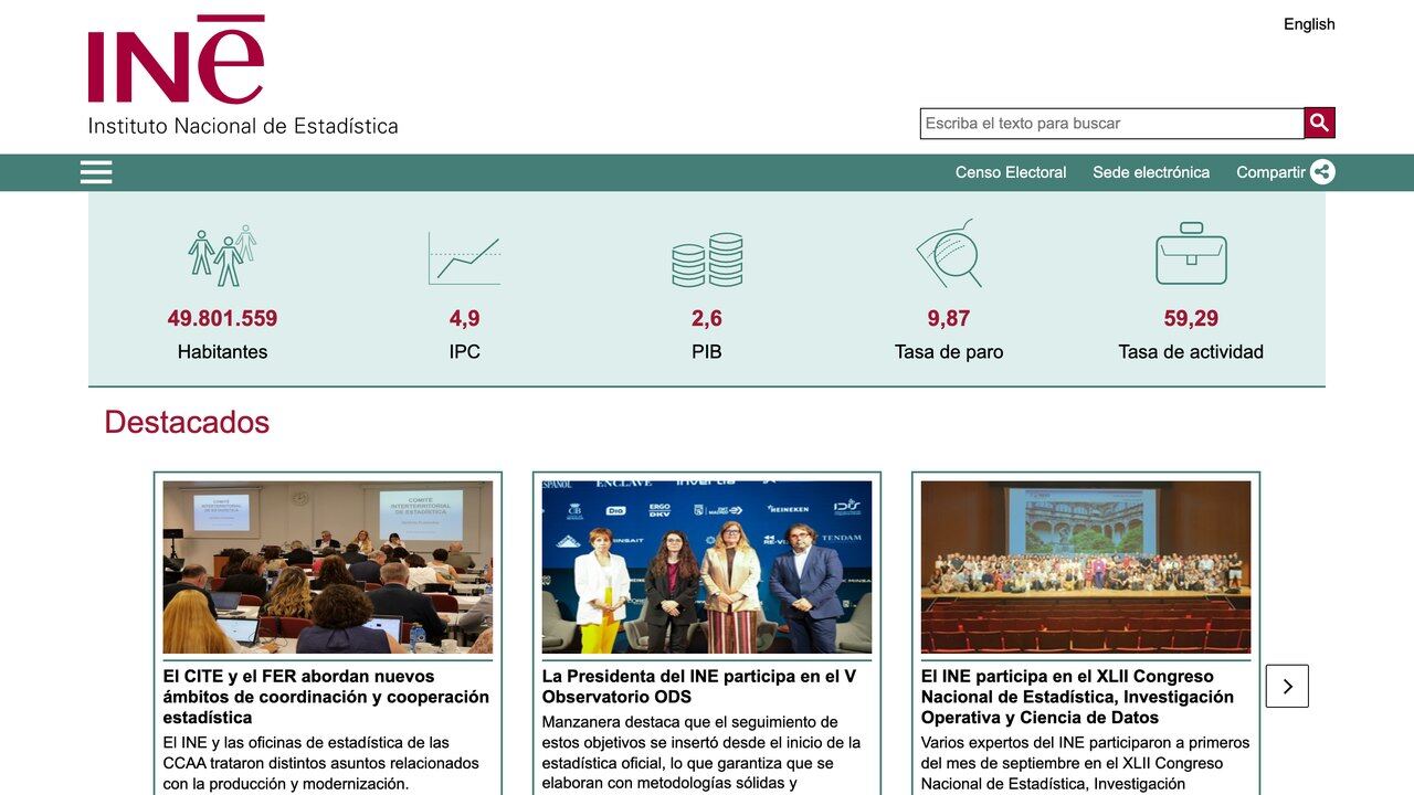 Portada del Instituto Nacional de Estadística (INE)